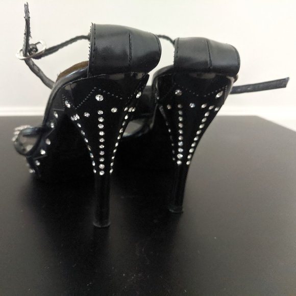 NEW Black Diamond Rhinestone Strappy Stiletto Heels - Picture 5 of 15